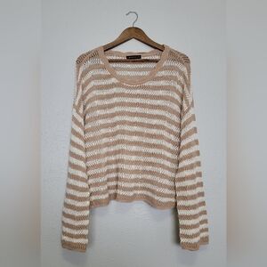 Love Ellie Beige & White Striped Open-Weave Crewneck Sweater